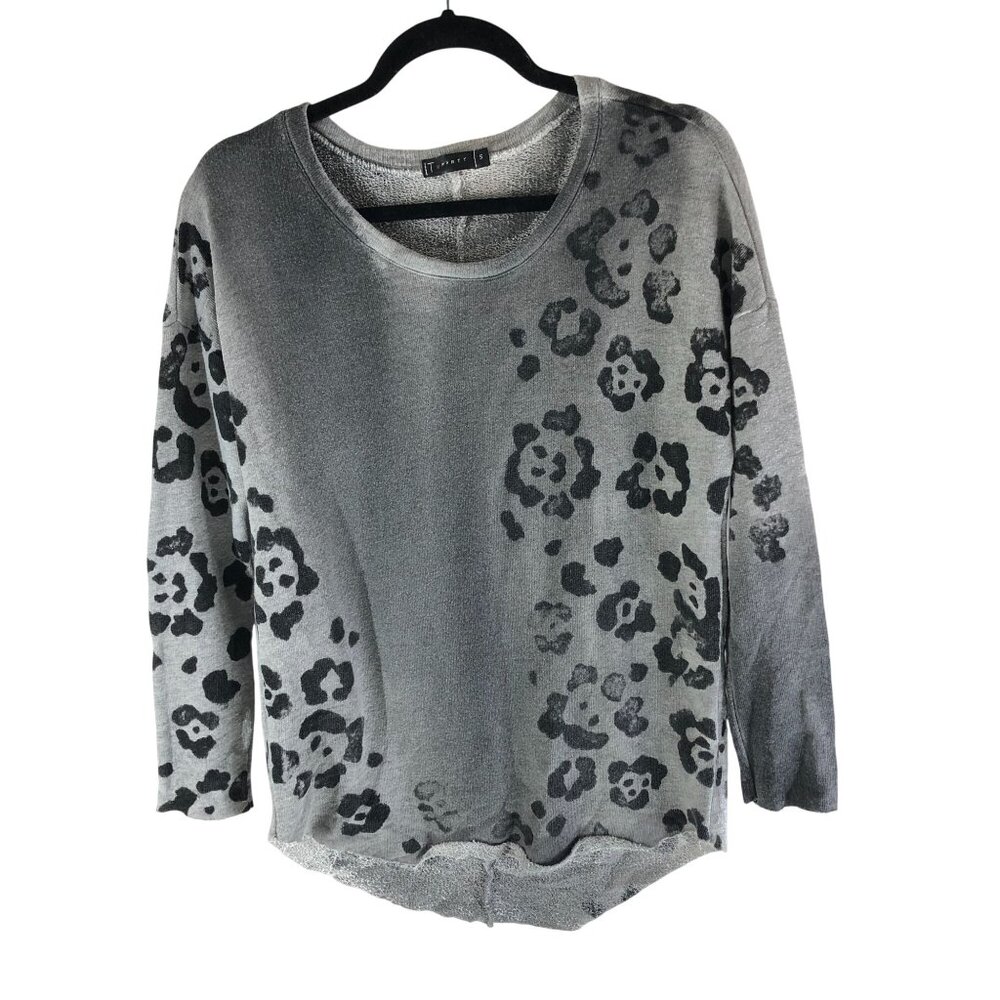T Party Womens Gray Leopard Print Lightweight Sweatshirt French Terry S